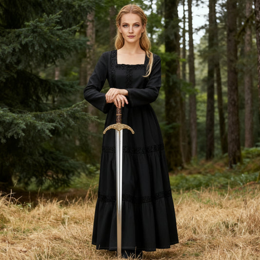 Renaissance Dress Embroidery Bell Sleeves A-Line Dress