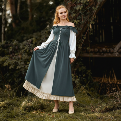 Renaissance Cottagecore Dress with Ruffle Trim