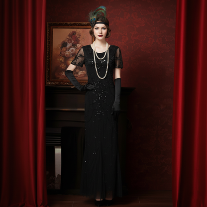 Art Deco Glamour Evening Gown with Accessories Set