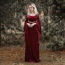 Vestido largo medieval de terciopelo con mangas abiertas
