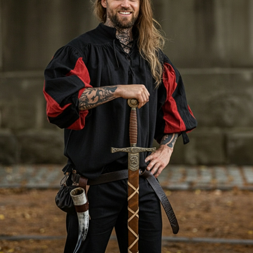 Landsknecht Renaissance-Hemd mit geschlitzten Ärmeln und Tunika 