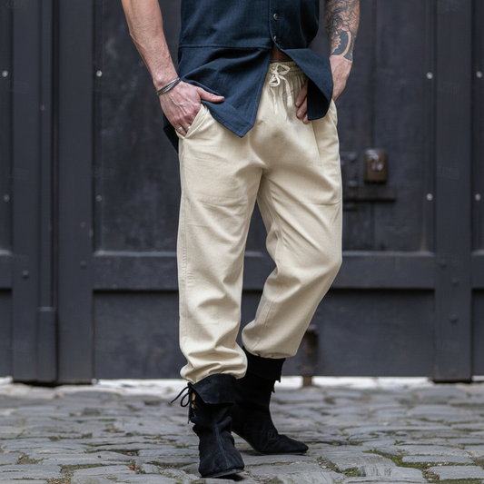 Sommerhose aus Baumwolle und Leinen im frühmittelalterlichen Stil
