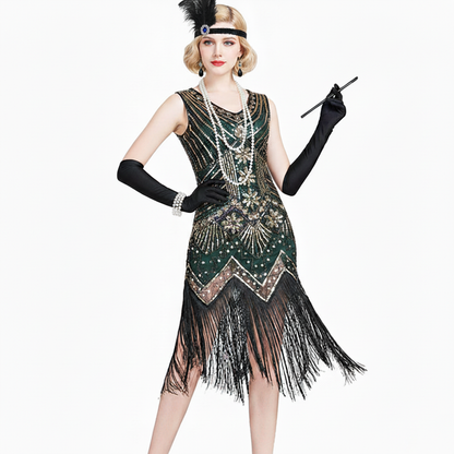 Green Flapper Dress with ACCs