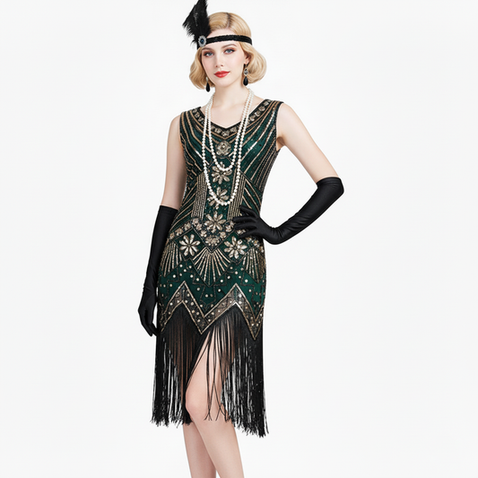 Green Flapper Dress with ACCs