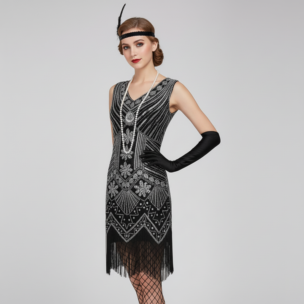 Gray Flapper Dress with ACCs