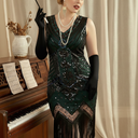 Green Tassel Fringe Flapper Dress Set with ACCs