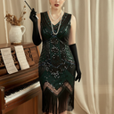 Green Tassel Fringe Flapper Dress Set with ACCs