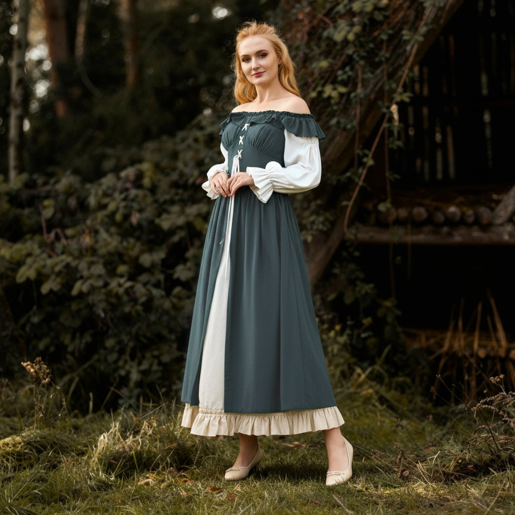 Renaissance Cottagecore Dress with Ruffle Trim