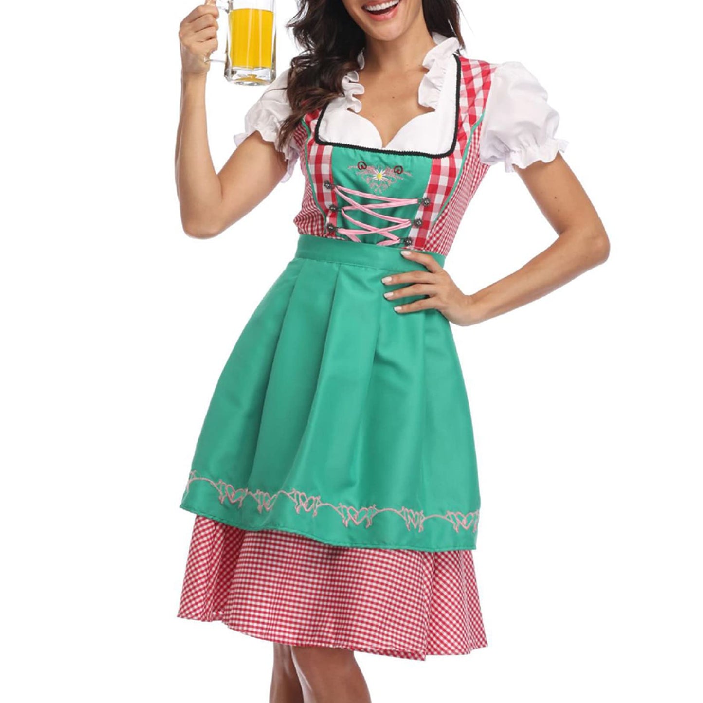Oktoberfest Green & Red Dirndl with Apron