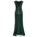 Vestido de noche verde con lentejuelas