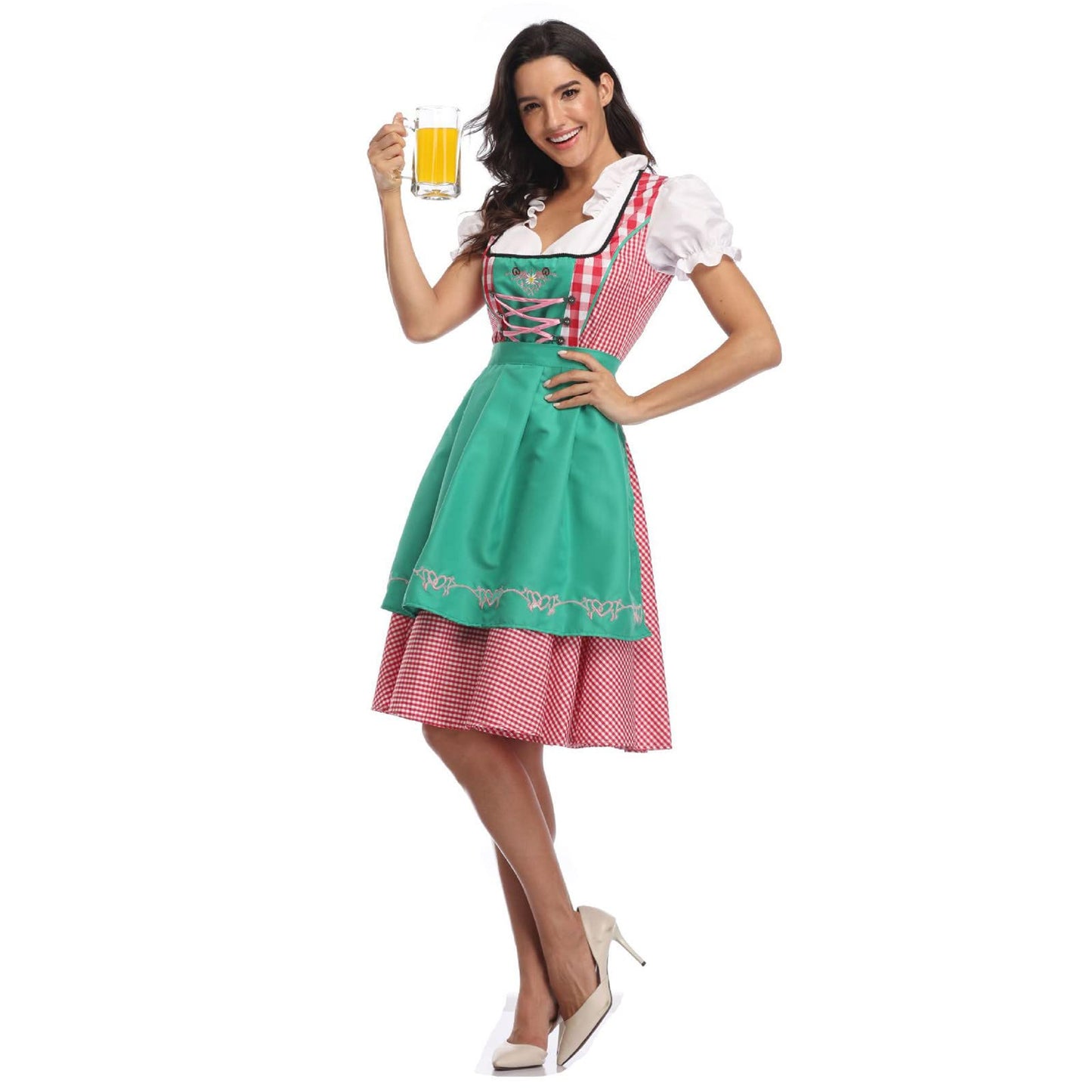 Oktoberfest Green & Red Dirndl with Apron