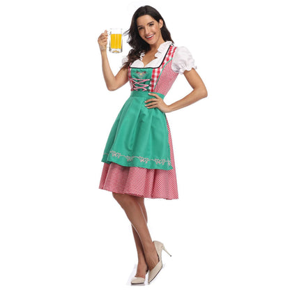 Oktoberfest Green & Red Dirndl with Apron