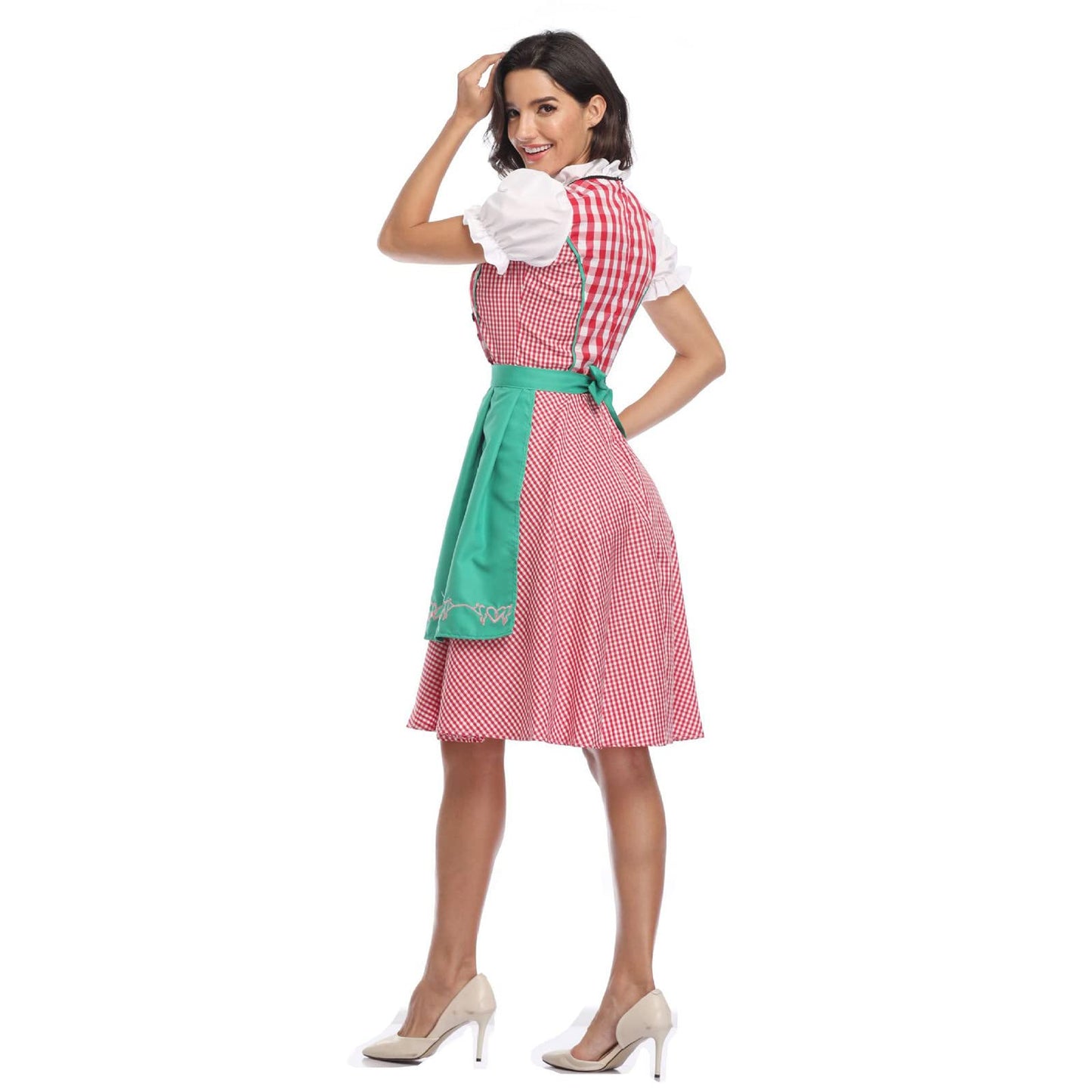 Oktoberfest Green & Red Dirndl with Apron