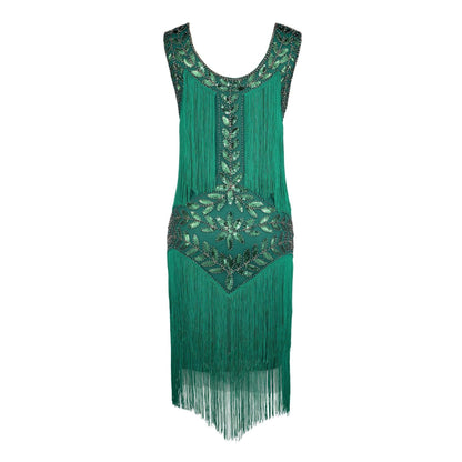 Green Fringed Sequin Flapper Dress