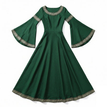 Mittelalterliches Renaissancekleid für Damen, langes Kleid mit Glockenärmeln 