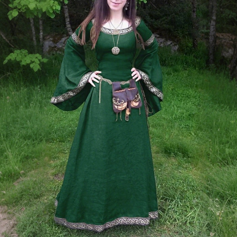 Robe Renaissance médiévale pour femme, manches longues cloche 