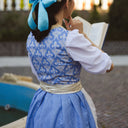 Oktoberfest Costume Blue Dirndl Dress with Blouse and Lace Apron - Retrorobe