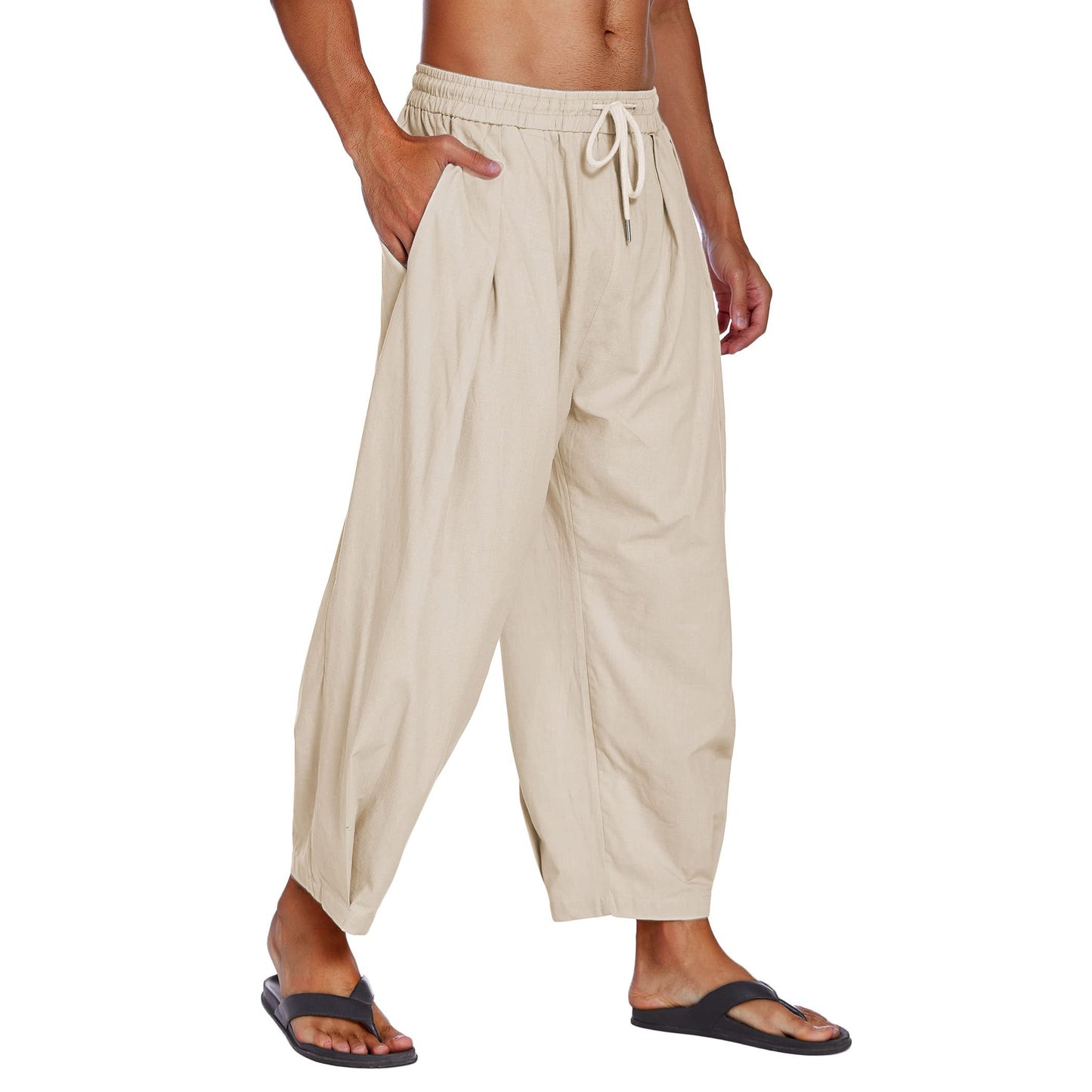 Sommerhose aus Baumwolle und Leinen im frühmittelalterlichen Stil