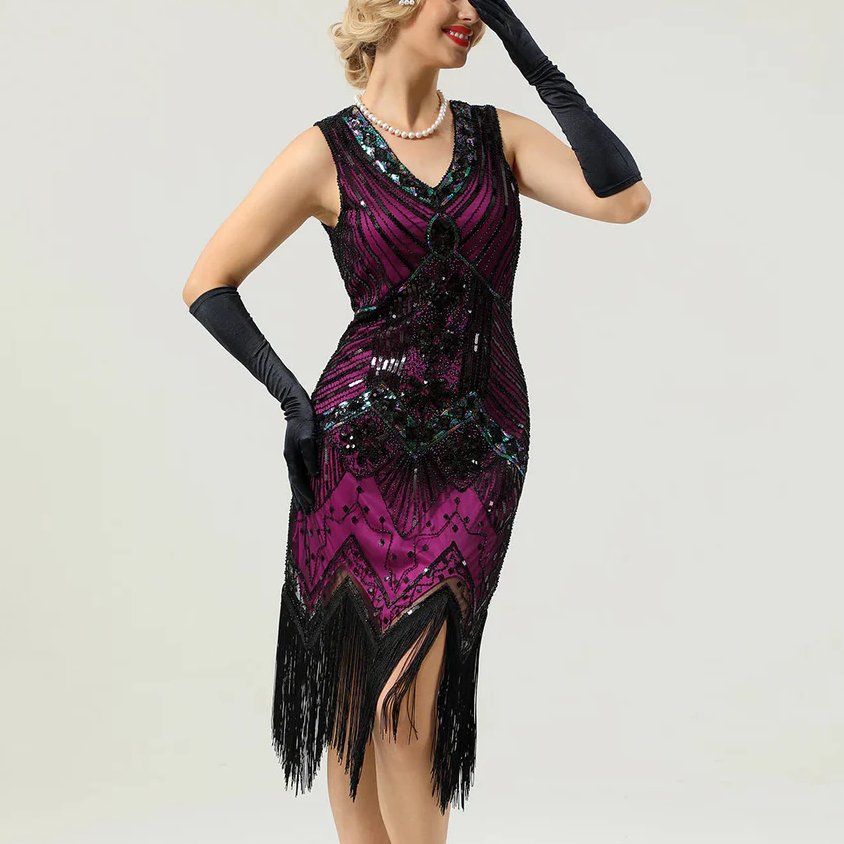 Fuschia Flapper Dress with Accessories Set