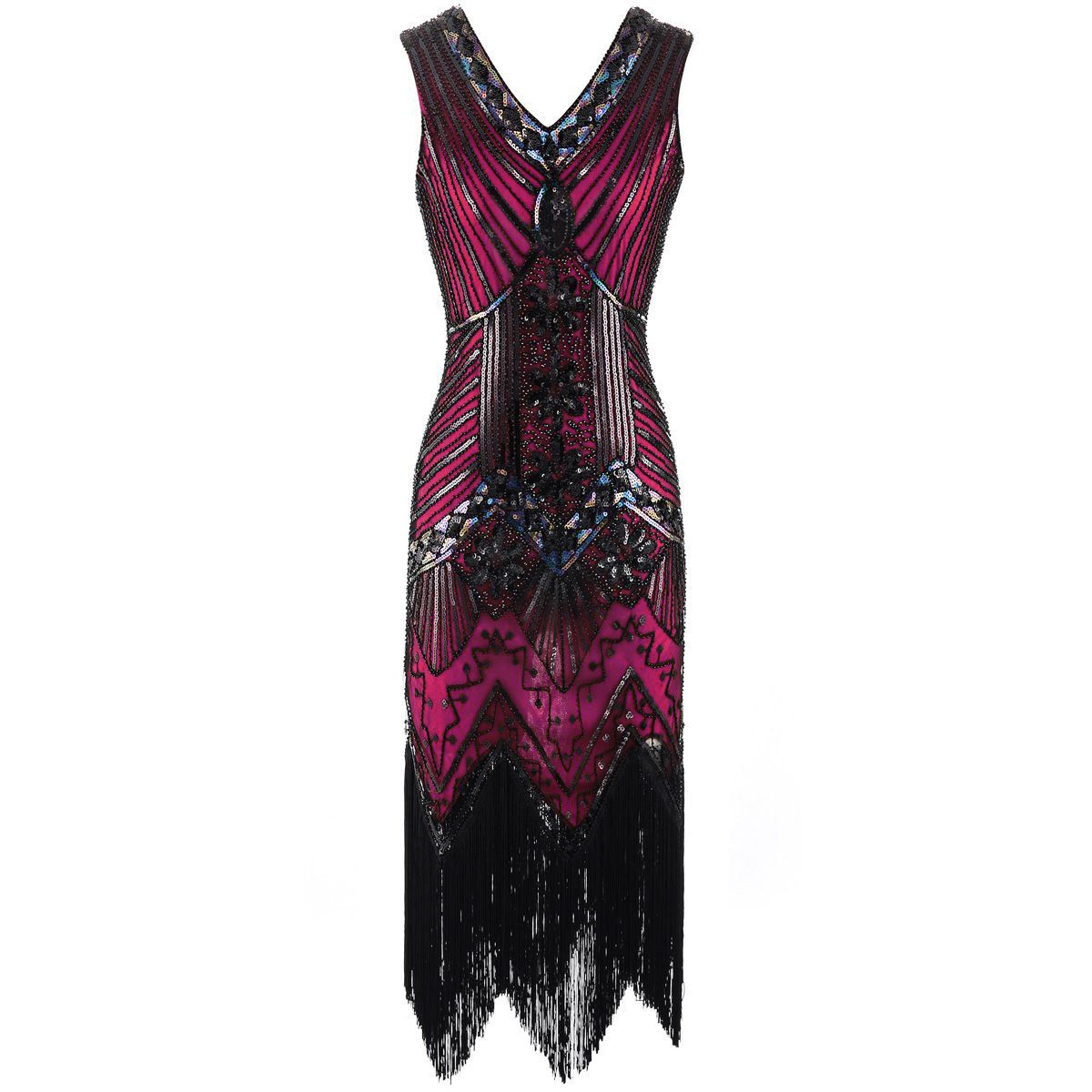 Fuschia Flapper Dress with Accessories Set