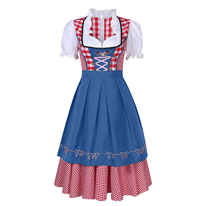 Oktoberfest Blue & Red Dirndl with Apron