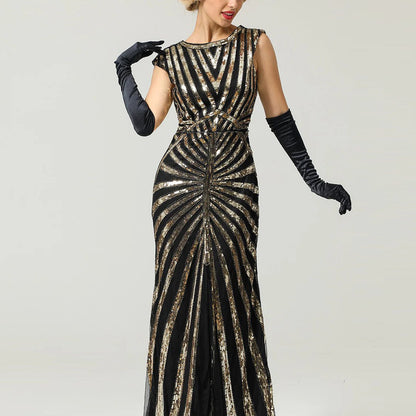 Sequined Golden Evening Gown