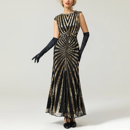 Sequined Golden Evening Gown