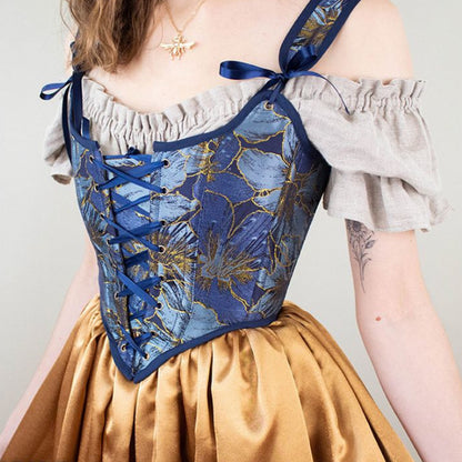 Renaissance Style Blue Pattern Corset Vest Bustier