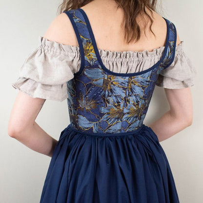 Renaissance Style Blue Pattern Corset Vest Bustier