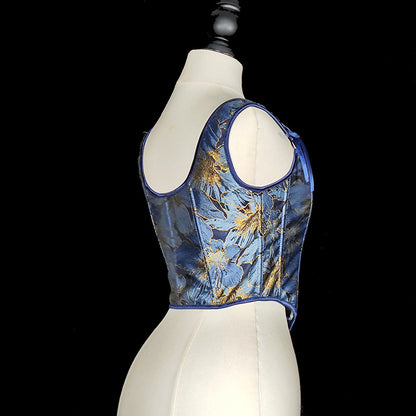 Renaissance Style Blue Pattern Corset Vest Bustier