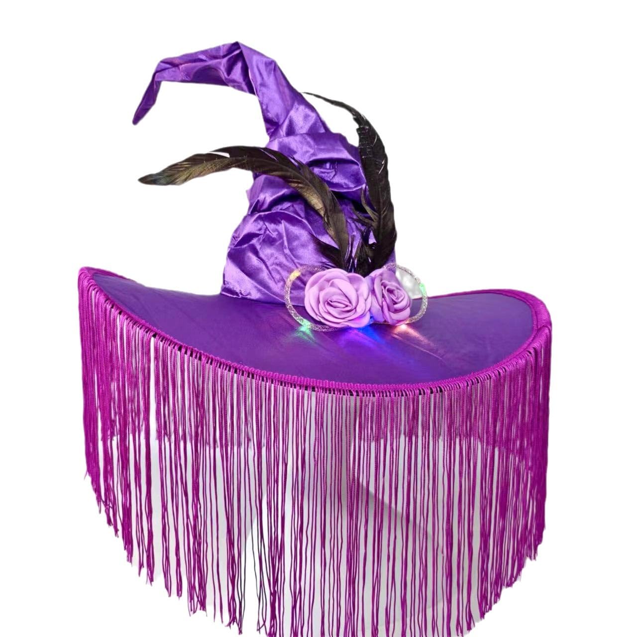 LED Light Up Witch Hat with Fringe Veil
