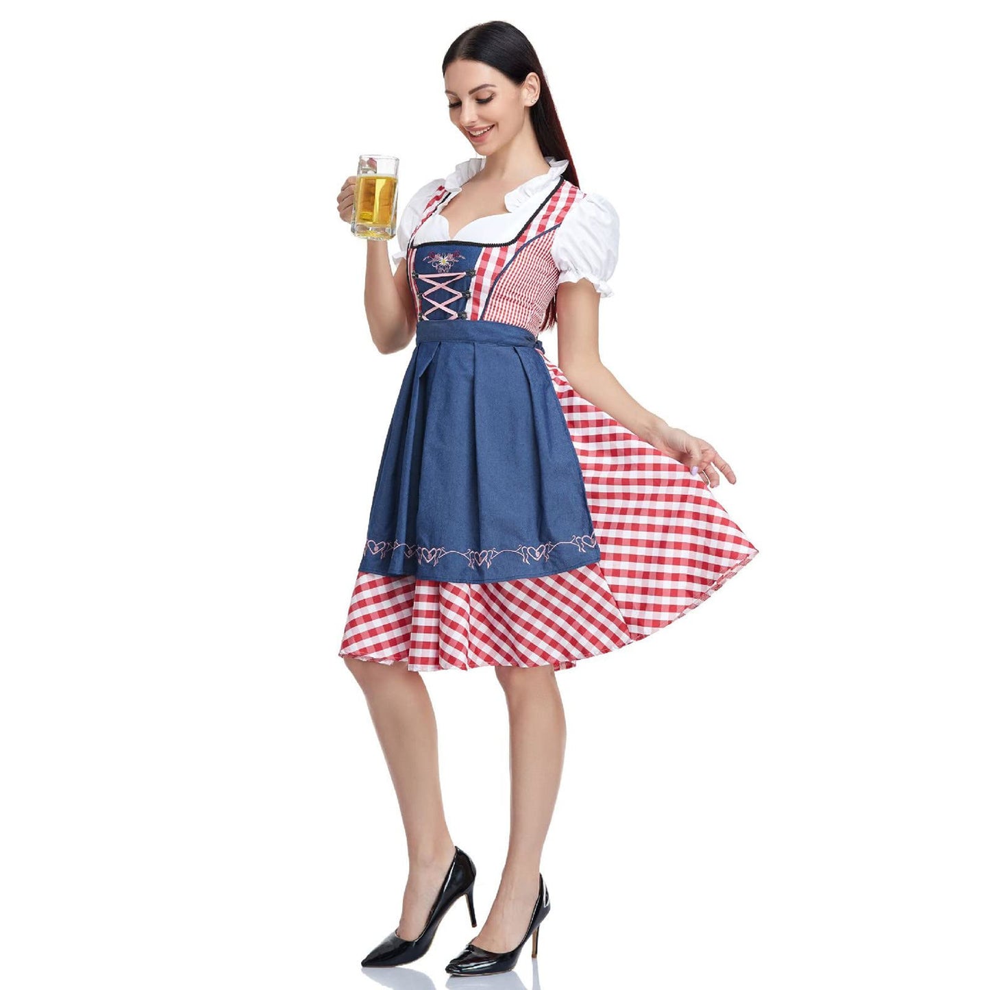 Oktoberfest Blue & Red Dirndl with Apron