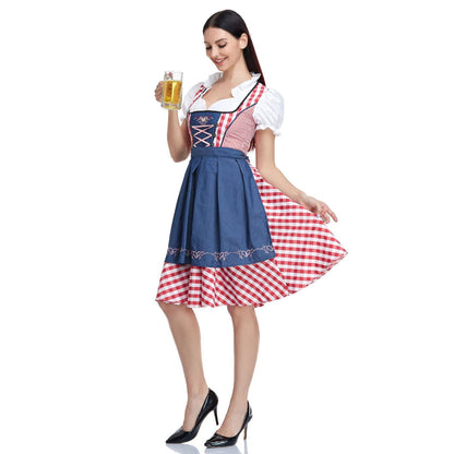Oktoberfest Blue & Red Dirndl with Apron