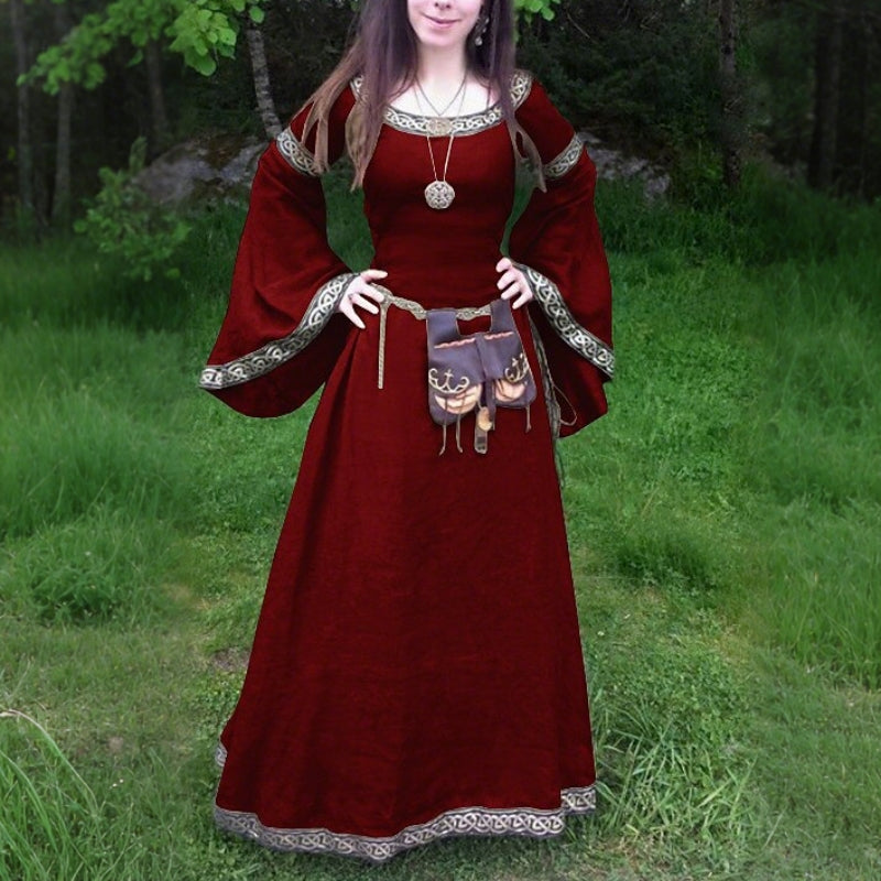 Robe Renaissance médiévale pour femme, manches longues cloche 