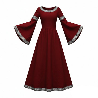 Mittelalterliches Renaissancekleid für Damen, langes Kleid mit Glockenärmeln 