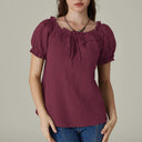 Renaissance Crew Neck Off Shoulder Lace-up Tops - Retrorobe