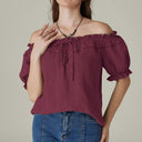 Renaissance Crew Neck Off Shoulder Lace-up Tops - Retrorobe
