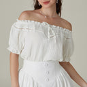 Renaissance Crew Neck Off Shoulder Lace-up Tops - Retrorobe