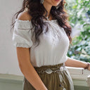 Renaissance Crew Neck Off Shoulder Lace-up Tops - Retrorobe