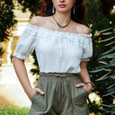 Renaissance Crew Neck Off Shoulder Lace-up Tops - Retrorobe