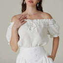 Renaissance Crew Neck Off Shoulder Lace-up Tops - Retrorobe