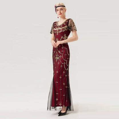 Art Deco Sequin Flapper Dress with Accessories Set
