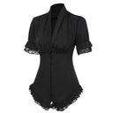 Victorian Pleated Shirt Lace Up Work Blouse - Retrorobe