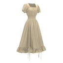 Renaissance Square Neck Wrinkles Puff Sleeves Dress - Retrorobe