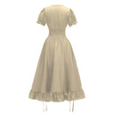 Renaissance Square Neck Wrinkles Puff Sleeves Dress - Retrorobe