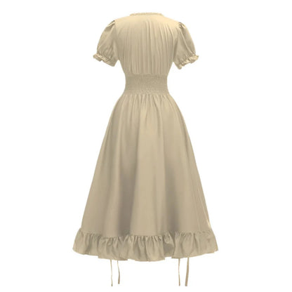 Renaissance Square Neck Wrinkles Puff Sleeves Dress