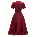 Renaissance Square Neck Wrinkles Puff Sleeves Dress - Retrorobe