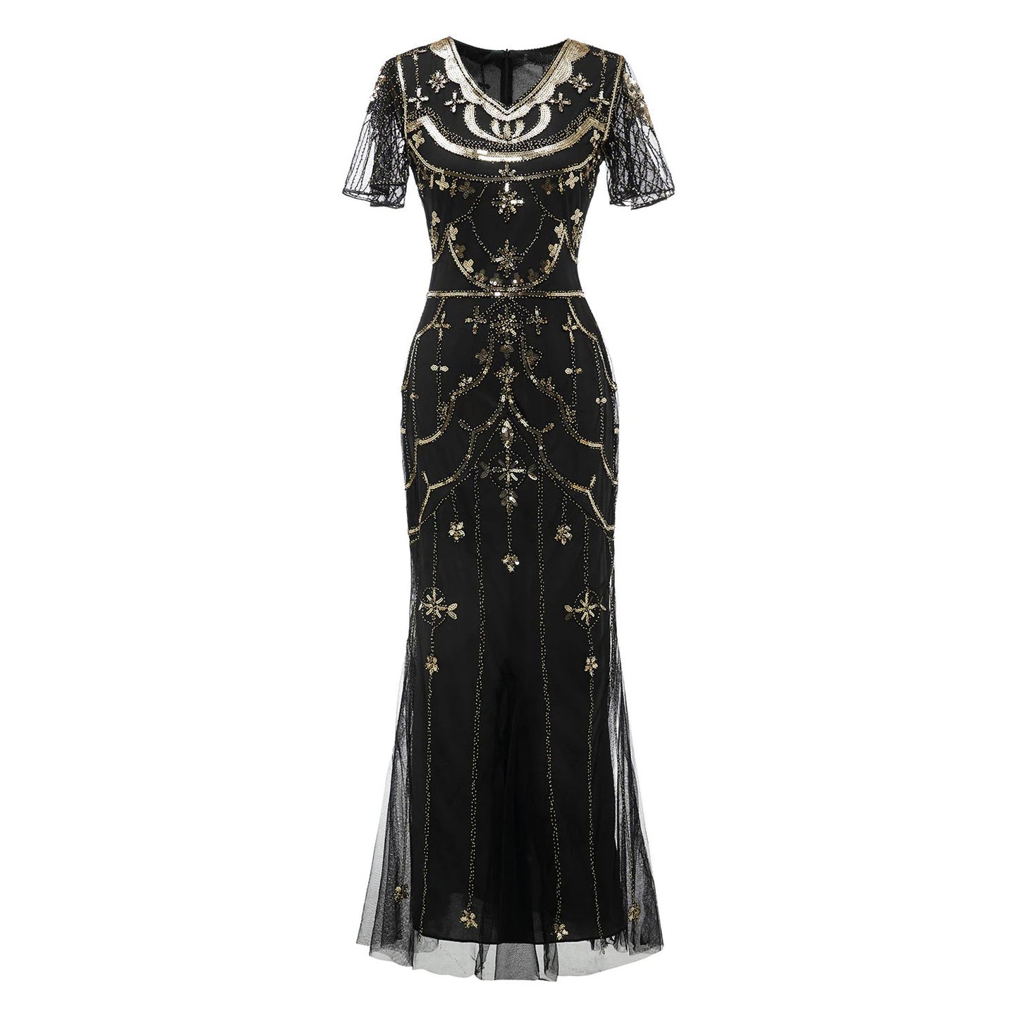 Art Deco Sequin Flapper Dress with Accessories Set