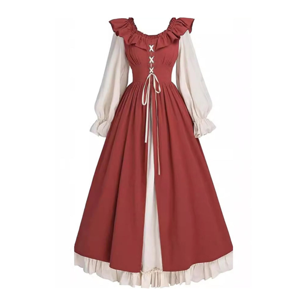 Robe Renaissance Cottagecore à manches longues et bordure à volants
