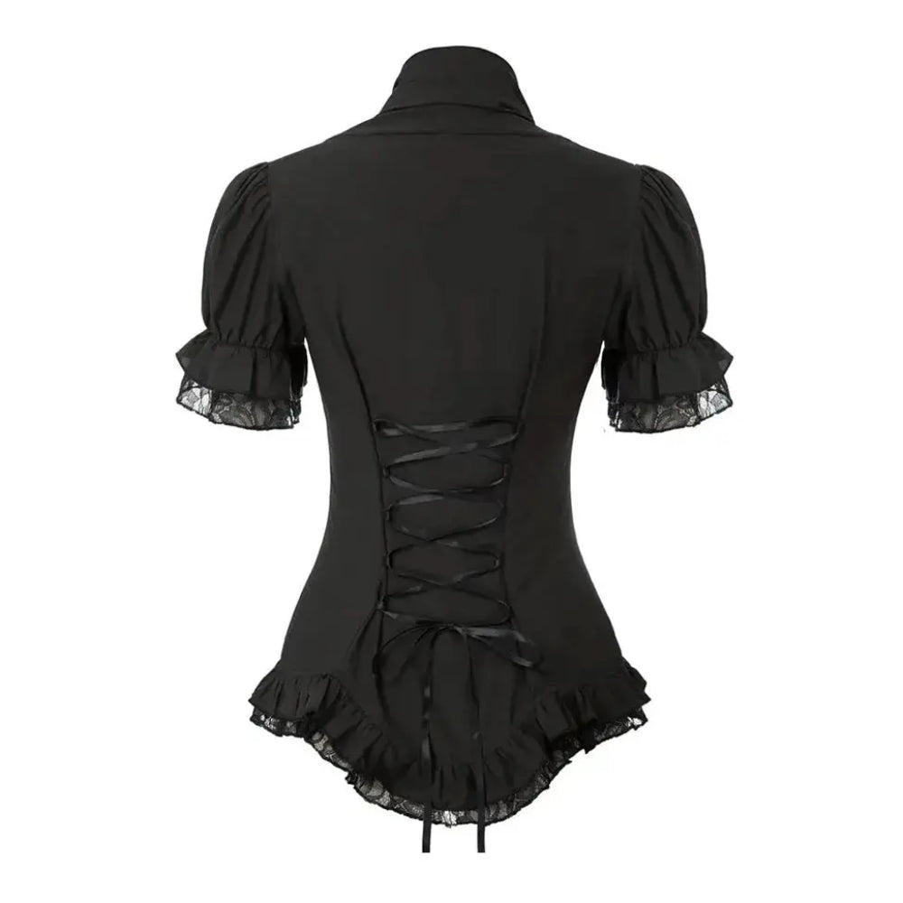 Victorian Pleated Shirt Lace Up Work Blouse - Retrorobe